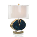 Blue Enameled & Jeweled Table Lamp - Antique Gold / White Organza