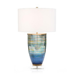 Blue Striated Glass Table Lamp - Blue / White