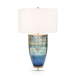 Blue Striated Glass Table Lamp - Blue / White