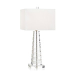 Carved Glass Pyramid Table Lamp - Clear / White