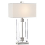 Glass and Brushed Nickel Frame Table Lamp - Brushed Nickel / White