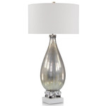 Iridescent Champagne and Silver Glass Table Lamp - Silver / White