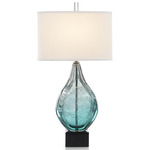 Light Azure Art Glass Table Lamp - Turquoise / White
