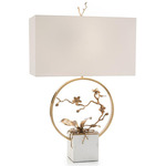 Orchid Table Lamp - Antique Brass / Off White