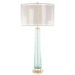 Pale Aqua and Gold Table Lamp - Aqua Crackle / White Organza