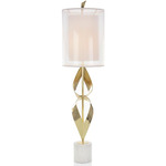 Double Sculpted Brass Table Lamp - Polished Brass / White Organza