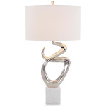 Double Sculpted Table Lamp - Polished Nickel / White