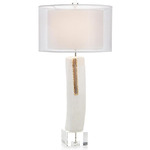 Selenite with Streams Of Gold Table Lamp - Crystal / White