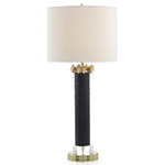 Stones, Gold and Black Glass Table Lamp - Black / White