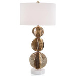 Three Flowing Wave Table Lamp - Brass / Off White