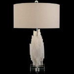 Tiered Selenite Table Lamp - Clear / Off White