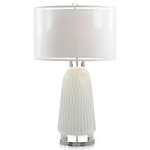 Waves in White Carved Glass Table Lamp - White / White