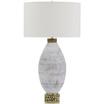 White and Cream Marbled Glass Table Lamp - Off White