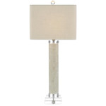 White Calcite and Quartz Table Lamp - White / White