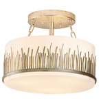 Sawgrass Semi Flush Ceiling Light - Silver Leaf / Opal