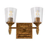 Vetiver F2 Bathroom Vanity Light - Antique Gold Leaf / Gold / Clear Seeded