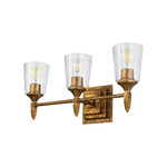 Vetiver F2 Bathroom Vanity Light - Antique Gold Leaf / Gold / Clear Seeded