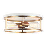 Clarke Round Flush Ceiling Light - White / Aged Gold Brass