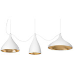 Swell String Mixed Multi Light Pendant - White / Brass