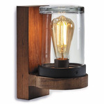 Cloche Outdoor Wall Sconce - Teak Wood / Clear