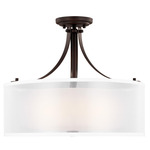 Elmwood Park Scroll Semi Flush Ceiling Light - Bronze / White Organza