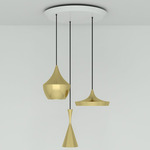 Beat Round LED Multi Light Pendant - White / Brushed Brass