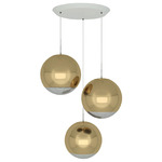 Mirror Ball Round LED Multi Light Pendant - White / Gold