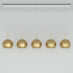 Mirror Ball Linear LED Multi Light Pendant - White / Gold