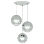 Mirror Ball Round LED Multi Light Pendant - White / Mirror