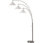 Braxton Three Arm Floor Lamp - Brushed Steel / White