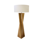 Spin Floor Lamp - Teak / White Linen