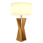 Spin Table Lamp - Teak / White Linen