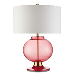 Jocasta Table Lamp - Clear Red / Brass / Bone Linen