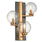 Tropea 3Lt. Wall Sconce - Graphite / Brass / Ripple Glass