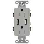 15-Amp Dual USB Tamper Resistant Receptacle - Gloss Grey