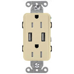 15-Amp Dual USB Tamper Resistant Receptacle - Gloss Ivory