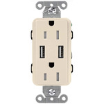 15-Amp Dual USB Tamper Resistant Receptacle - Gloss Light Almond