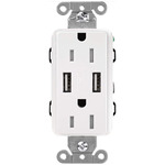 15-Amp Dual USB Tamper Resistant Receptacle - Gloss White