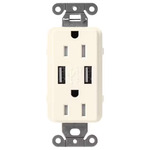 15-Amp Dual USB Tamper Resistant Receptacle - Satin Biscuit