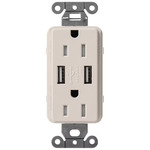 15-Amp Dual USB Tamper Resistant Receptacle - Satin Taupe