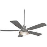 Groton Outdoor Ceiling Fan with Light - Brushed Nickel WET / Silver / Clear Fresnel