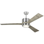 Vision 3 Blade Ceiling Fan with Light - Brushed Steel/Weathered Grey Oak / Light Grey Weathered Oak