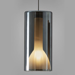 Lit Pendant - Matte Titanium Canopy / Mirroring Blue Glass