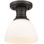 Hines Semi Flush Ceiling Light - Rubbed Bronze / Opal