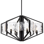 Varsha Chandelier - Matte Black / Clear Hammered Glass