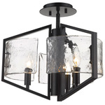 Varsha Semi Flush Ceiling Light - Matte Black / Clear Hammered Glass