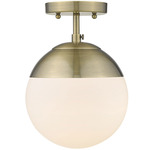 Dixon Semi Flush Ceiling Light - Aged Brass / Aged Brass / Opal