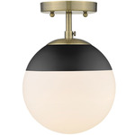 Dixon Semi Flush Ceiling Light - Aged Brass / Matte Black / Opal