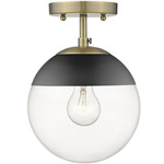 Dixon Semi Flush Ceiling Light - Aged Brass / Matte Black / Clear