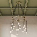 Drape Skirt Round Chandelier - Brushed Brass / Opaque White
